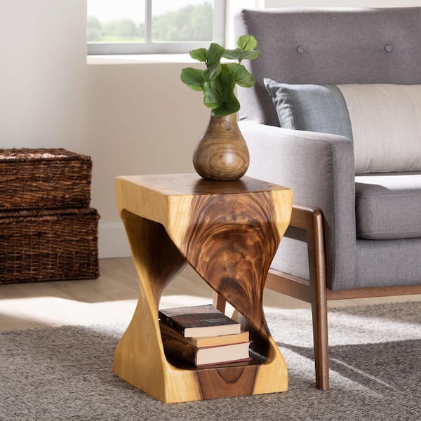 Rapha 11.8 in. Natural Brown Square Suar Wood End Table
