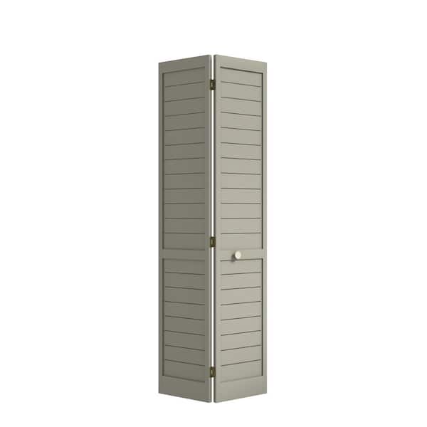 eightdoors 24 in. x 80 in. x 1 in. Grey Finished Pine Wood Shaker Bi-Fold Louver with Hardware Included