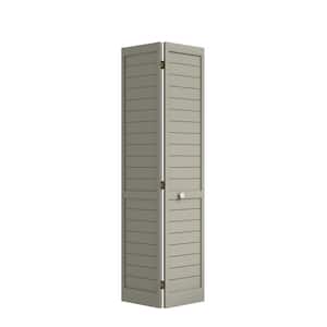 30 in. x 80 in. x 1 in. Grey Finished Pine Wood Shaker Bi-Fold Louver with Hardware Included