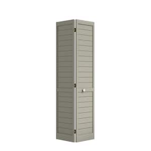 36 in. x 80 in. x 1 in. Grey Finished Pine Wood Shaker Bi-Fold Louver with Hardware Included
