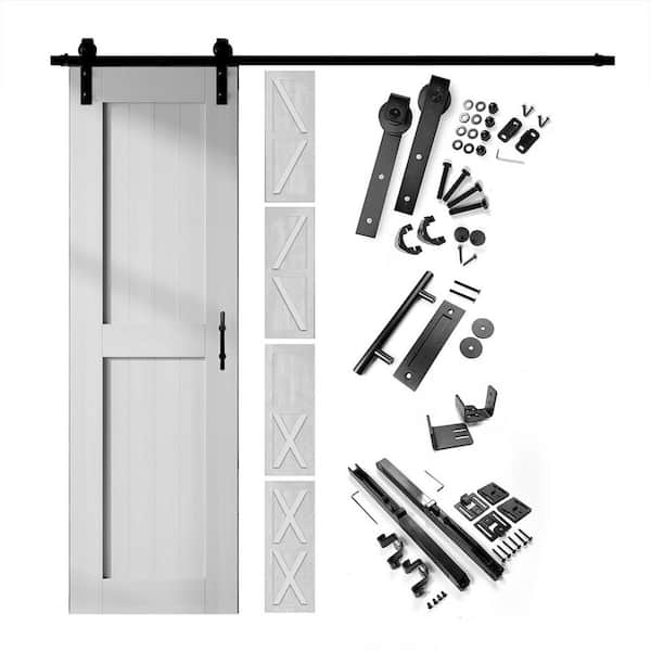 HOMACER 30 in. x 80 in. 5-in-1 Design White Solid Pine Wood Interior Sliding Barn Door with Hardware Kit, Non-Bypass