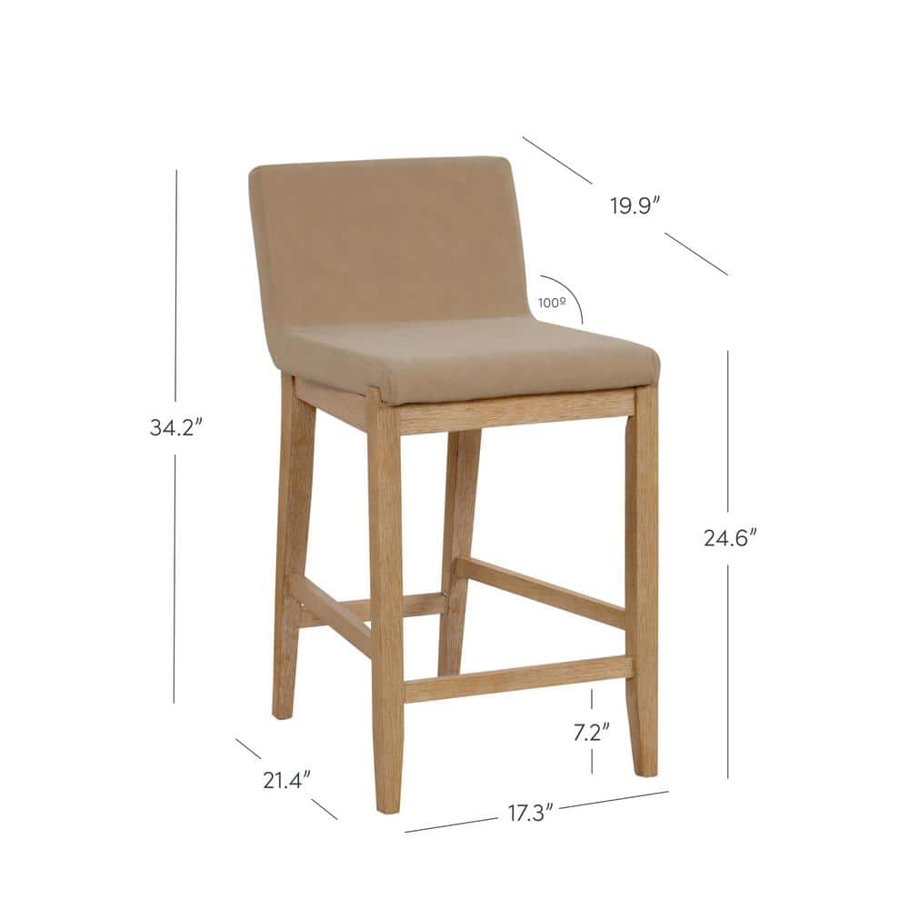 Light Brown Faux Leather and Wood Counter Stool