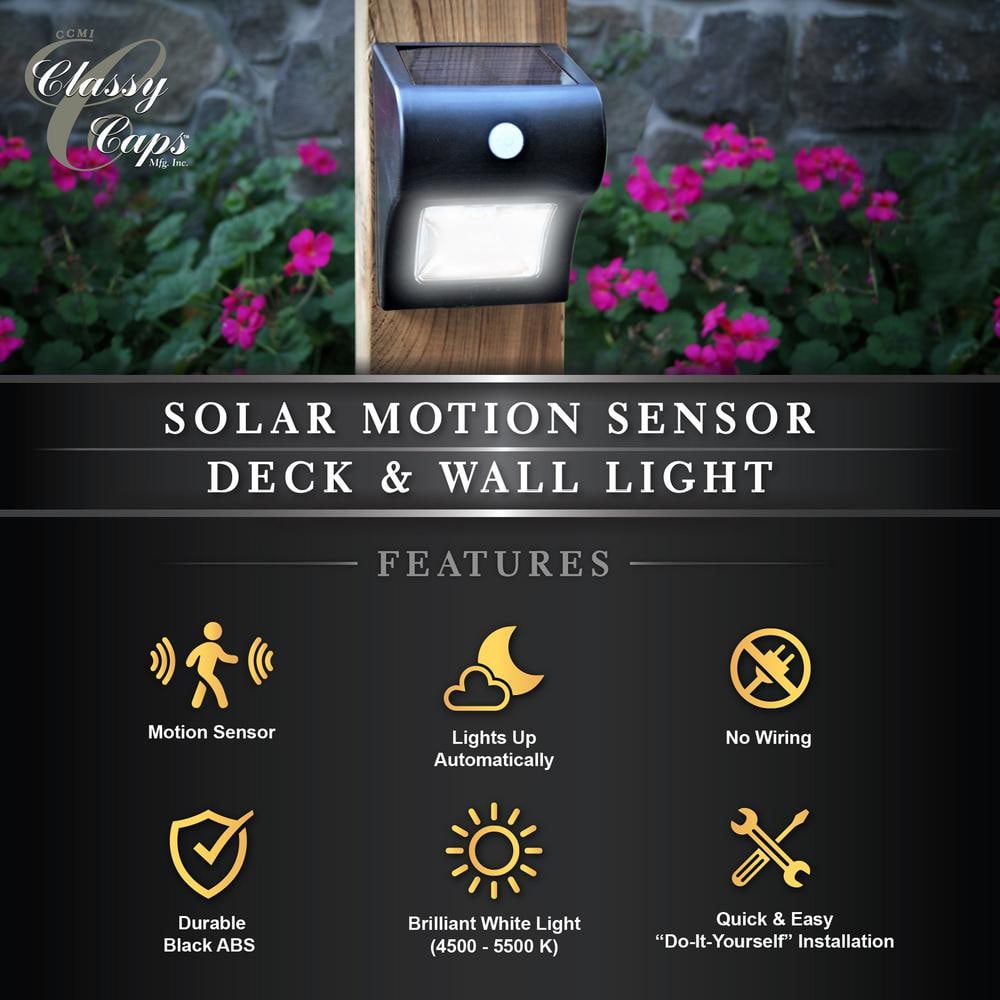 Black Solar Powered Motion Sensor LED Post Cap Lights, Set of 2