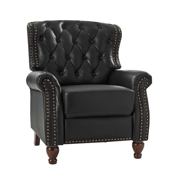 JAYDEN CREATION Isabel Black Genuine Leather Standard (No Motion) Recliner with Tufted Back