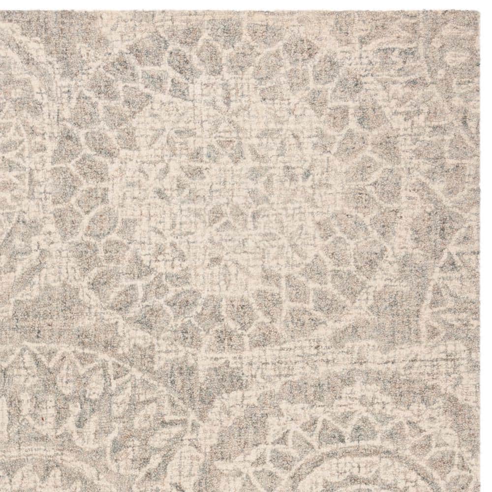 Ivory and Grey Abstract Tufted Wool 8' x 10' Rug
