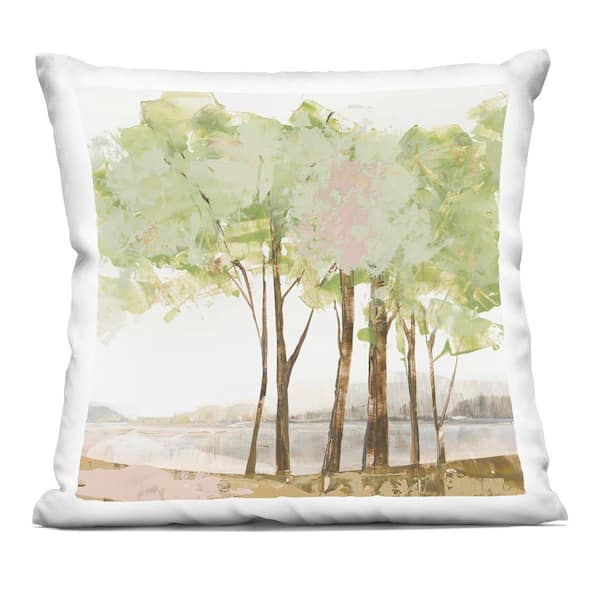 Spring Awakening Trees Green Print Zipper Polyester 18 in. x 18 in. Throw Pillow