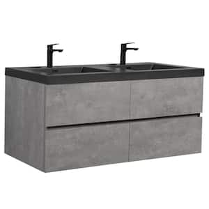 60 in. W Minimalist Floating Bath Vanity in Gray with Matte Black Composite Quartz Sand Top