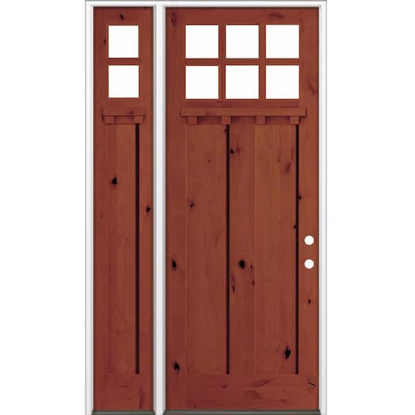 56 in. x 96 in. Knotty Alder Left-Hand/Inswing 6 Lite Clear Glass Amaretto Stain Wood Prehung Front Door with LSL DS