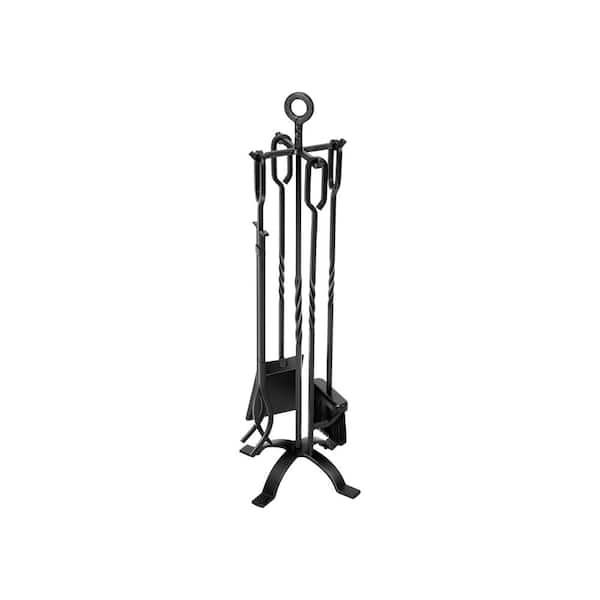 5-Piece Wrought Iron Fireplace Tool Set with Poker, Grabber, Broom, Shovel