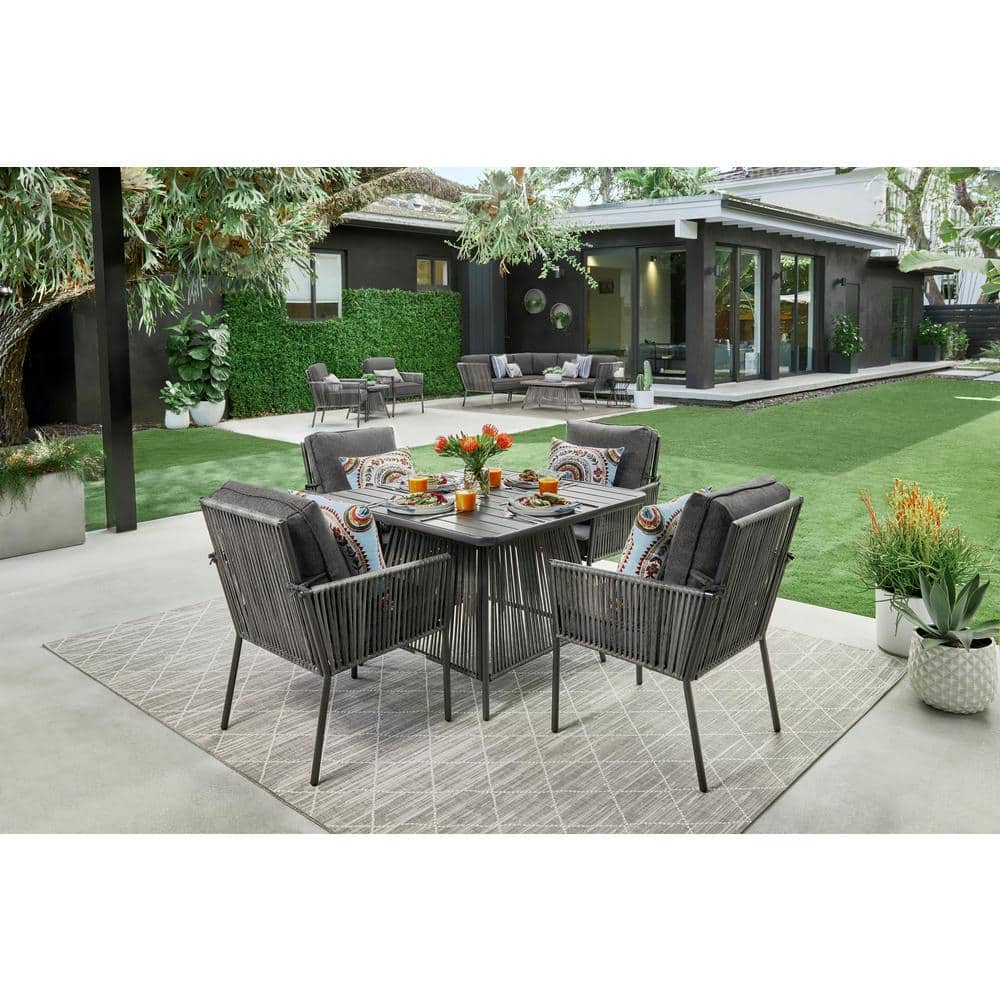 Hampton Bay Tolston 5-Piece Wicker Outdoor Patio Dining Set with Charcoal Cushions -  LG19189-5PC