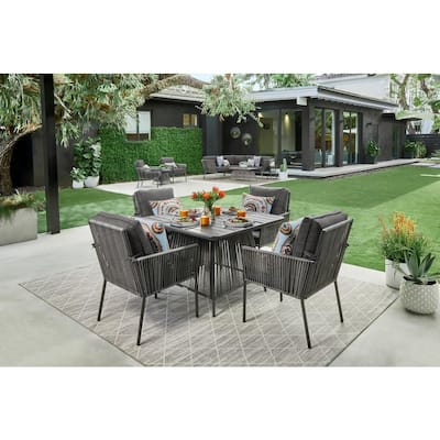 Tolston 5-Piece Wicker Outdoor Patio Dining Set with Charcoal Cushions