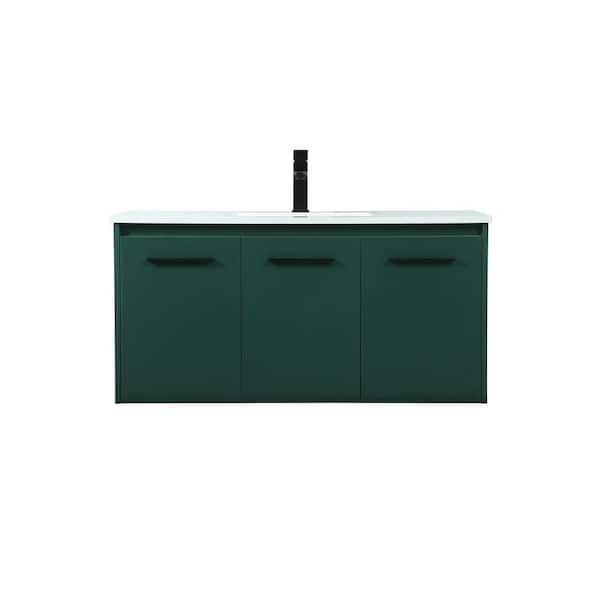Unbranded Simply Living 40 in. W x 18 in. D x 19.7 in. H Bath Vanity in Green with Ivory White Engineered Marble Top