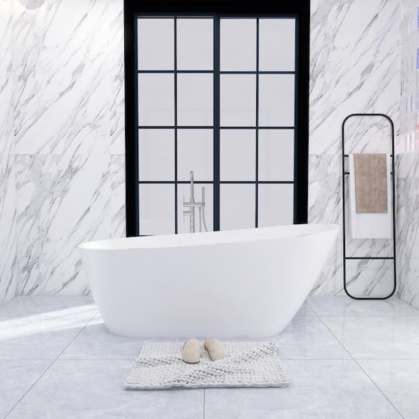 Unbranded 67 in. x 30 in. Acrylic Freestanding Soaking Bathtub with Reversible Drain in Glossy White