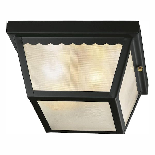 Hampton Bay 2-Light Matte Black Outdoor Ceiling Light Flush Mount Light