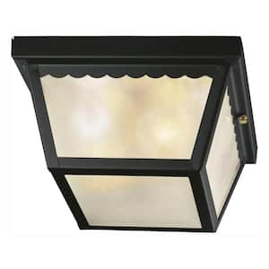 2-Light Matte Black Outdoor Flush Mount Light