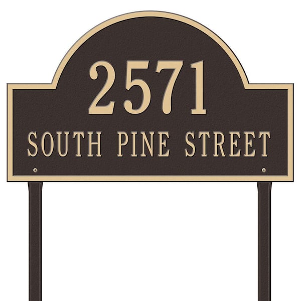 Whitehall Products Arch Marker Estate Lawn 2-Line Address Plaque - Bronze/Gold