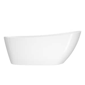 67 in. x 28.35 in. Acrylic Single Slipper Freestanding Soaking Tub Flatbottom Stand Alone Bathtub in Glossy White