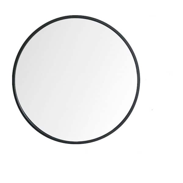 FORCLOVER 28 in. W x 28 in. H Small Round Black Farmhouse Circular Mirror Alloy Framed Wall Bathroom Vanity Mirror in Black