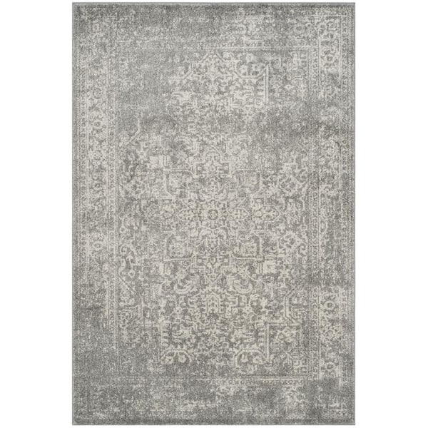 SAFAVIEH Evoke Silver/Ivory 4 ft. x 6 ft. Distressed Border Medallion ...