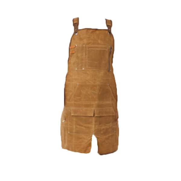 Long Heavy Duty Waxed Canvas Grilling Tool Apron wih Fully Adjustable and Water-Resistant Fit for Men and Women, Brown