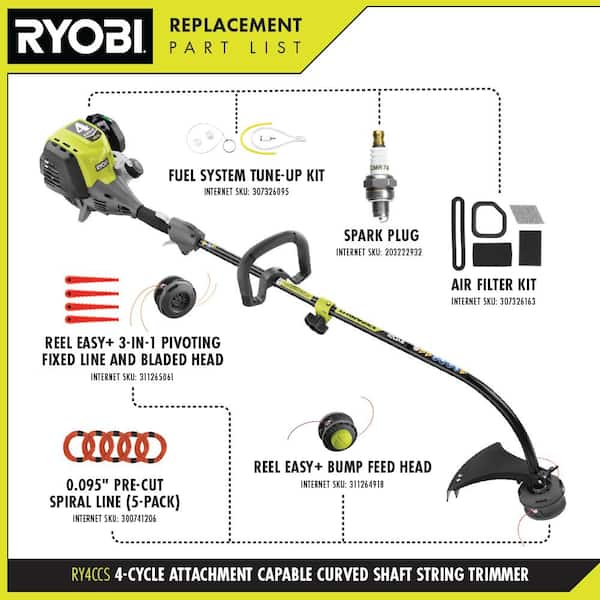 excentrisk frakke Dokument RYOBI 4-Stroke 30 cc Attachment Capable Curved Shaft Gas Trimmer RY4CCS -  The Home Depot