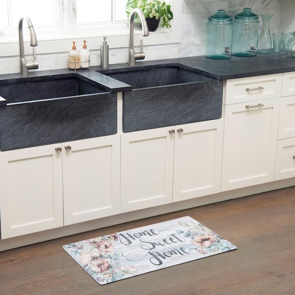 Cozy Living Home Sweet Home Floral Grey 17.5 in. x 36 in. Kitchen Mat