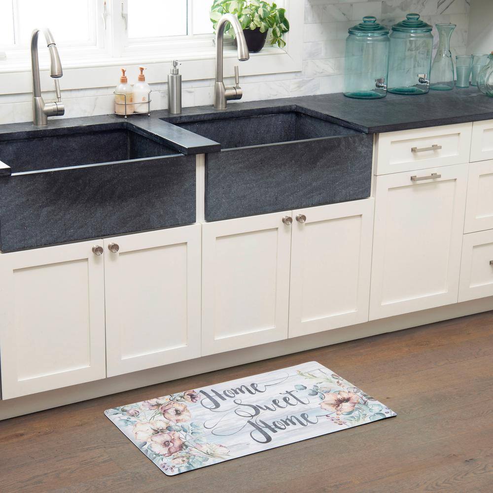 Grey Blue Floral Anti-Fatigue Kitchen Mat, 20"x36"
