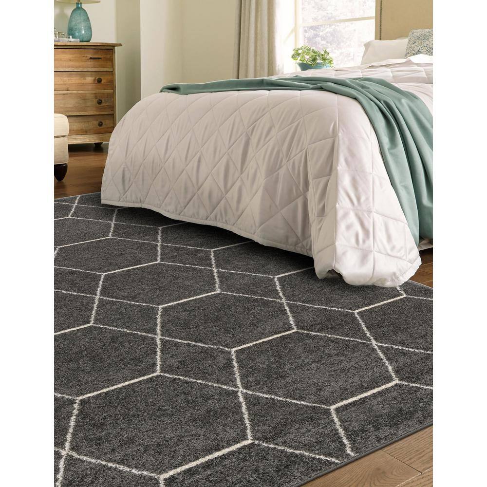 Elegant Dark Gray 9' x 12' Trellis Synthetic Area Rug