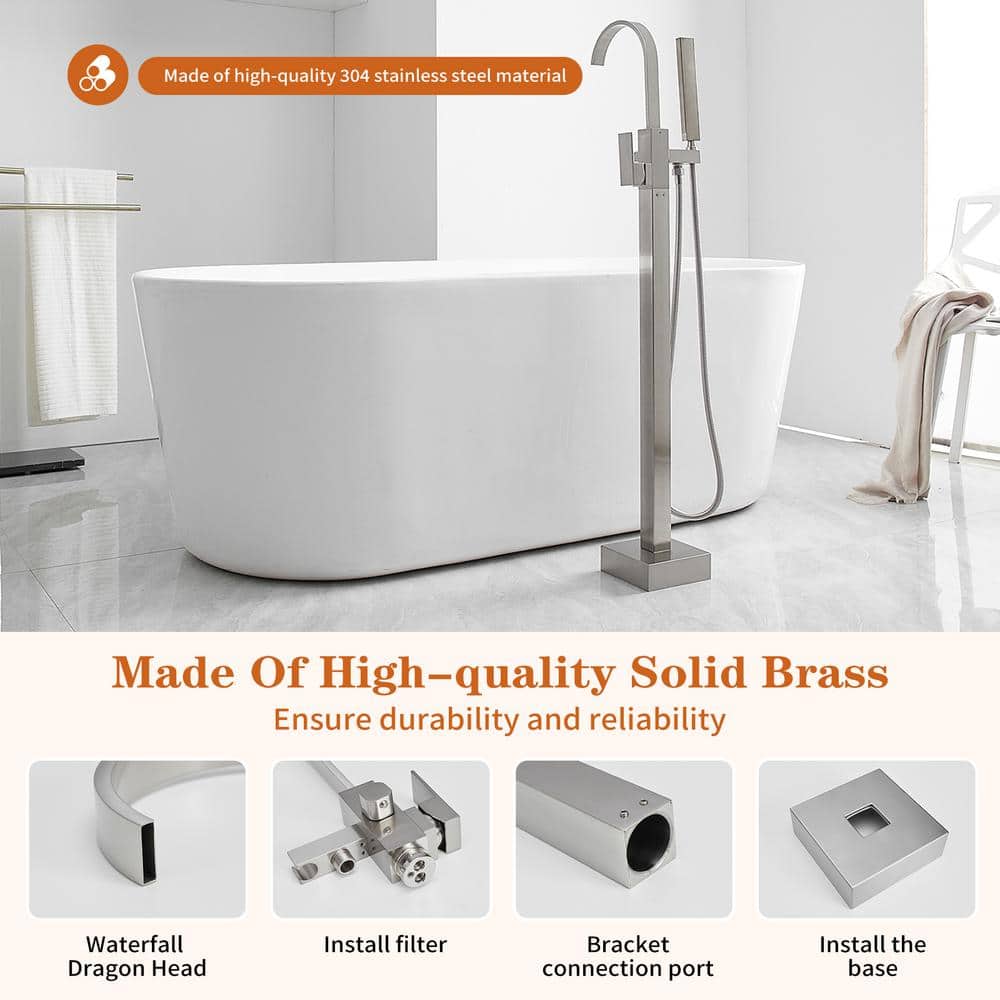 Brushed Nickel Single Handle Freestanding Tub Faucet with Hand Shower