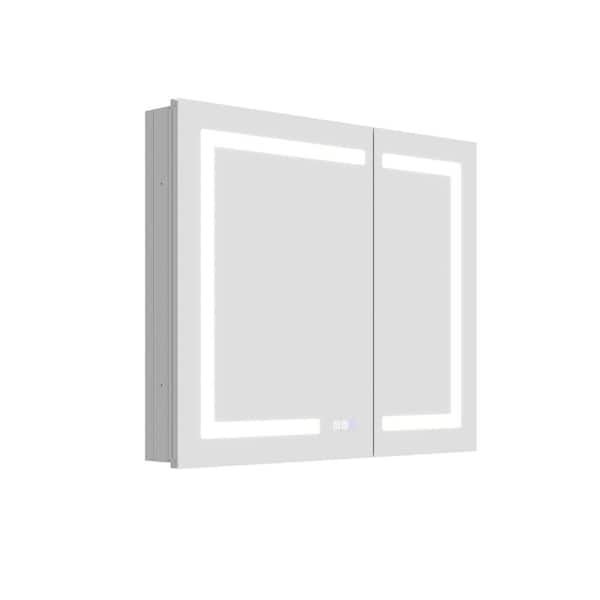 36 in. W x 30 in. H Rectangular UPVC Plastic Recessed / Surface Mount LED Medicine Cabinet with Mirror