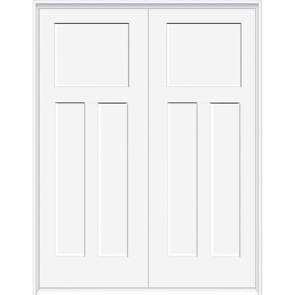 Steves & Sons 48 in. x 80 in. 3-Panel Mission Shaker White Primed Solid ...