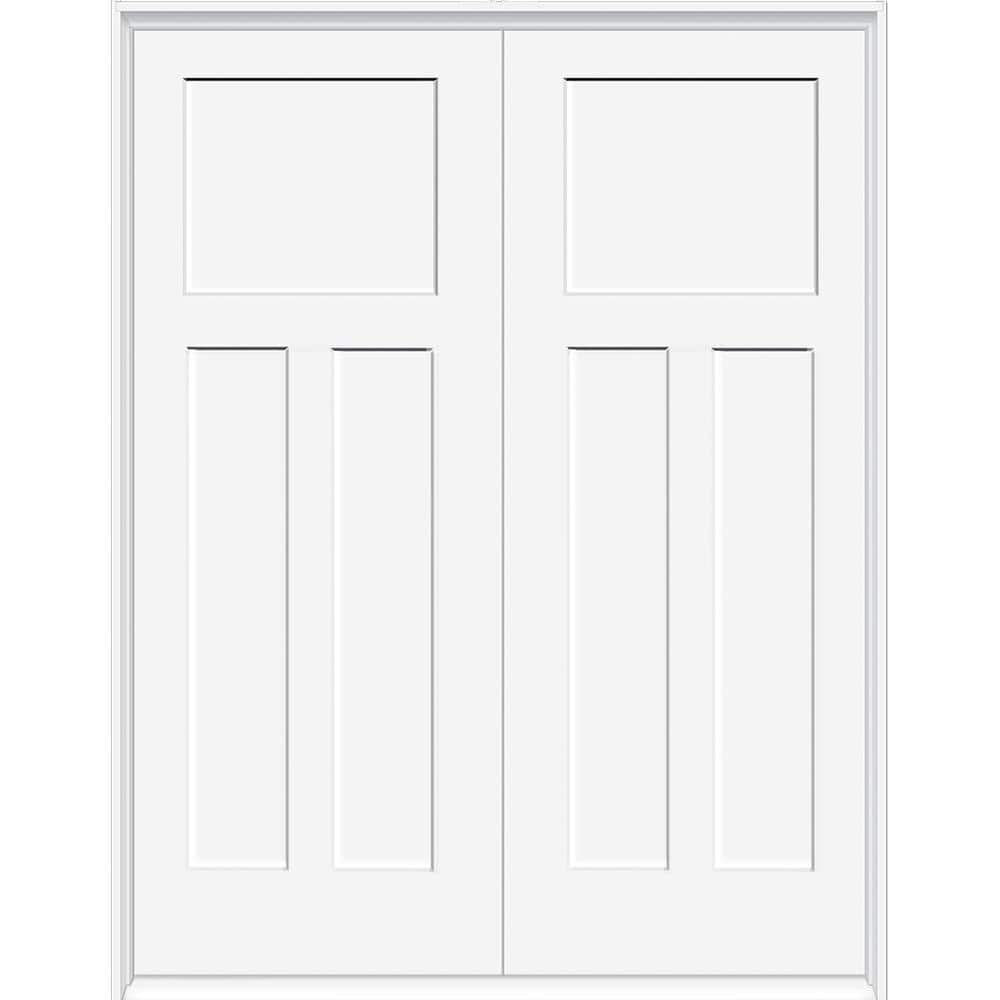 Steves & Sons 60 in. x 80 in. 3-Panel Mission Shaker White Primed
