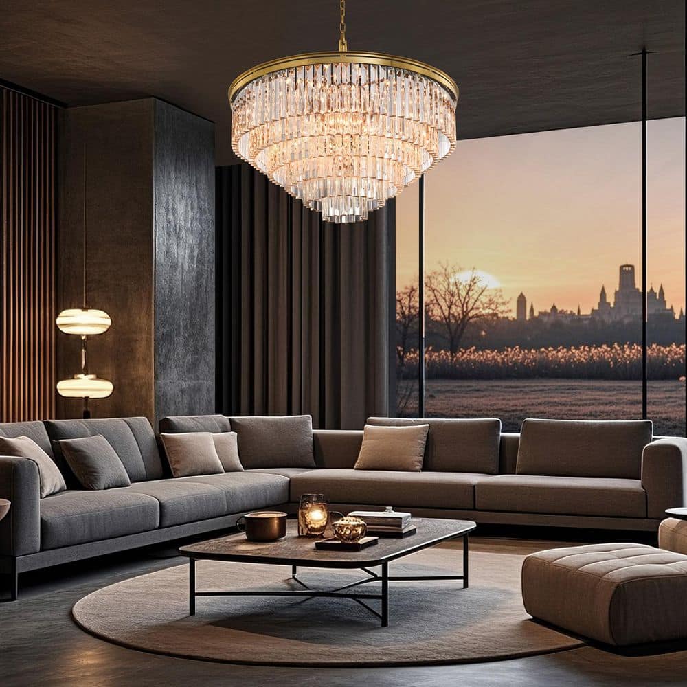 25-Light 39 in. Brushed Brass Luxury Round Crystal Chandelier with No Bulbs Included price history on PriceWatchPro