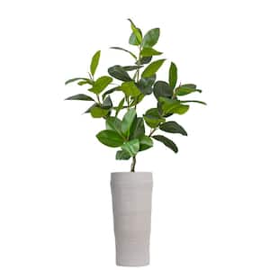 Real touch 75 in. fake Rubber tree in a fiberstone planter