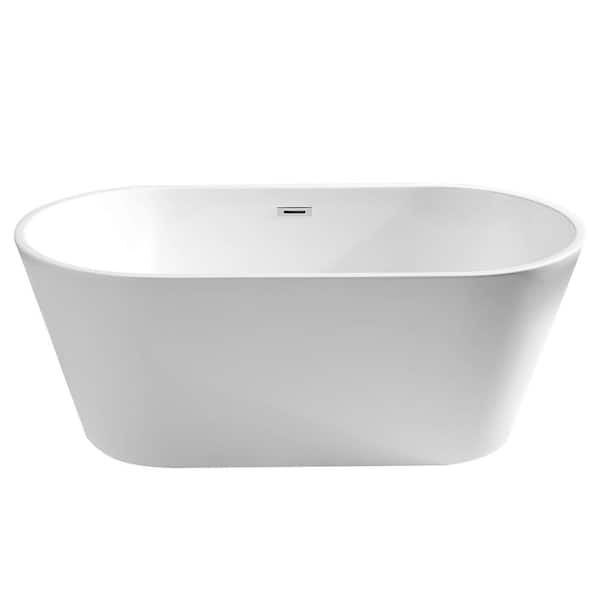 Stivier 59 in. Acrylic Flatbottom Non-Whirlpool Freestanding Soaking Bathtub in Glossy White