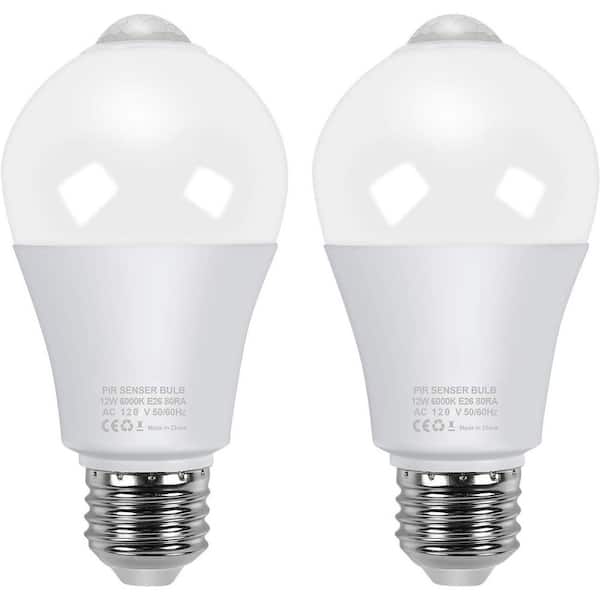 12-Volt 1000 Lumen E26 Motion Sensor Dusk to Dawn Security Light Bulb Cold White for Indoor Outdoor Use 2 Pack