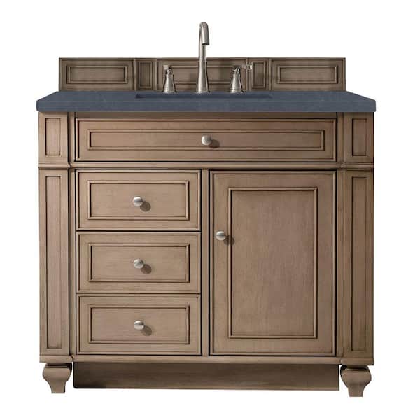James Martin Vanities Bristol 36 in. W x 23.5 in. D x 34 in. H Single Vanity in Whitewashed Walnut with Quartz Top in Charcoal Soapstone