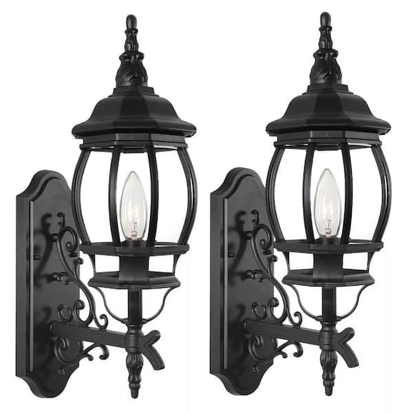 Outdoor 1-Light Black Aluminum Wall Lantern Sconce with with No Bulbs Included(2-Pack)