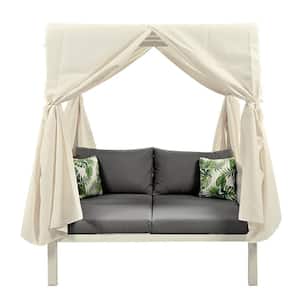 Sling Outdoor terrace sofa bed leisure Couch with curtains suitable for various scenes with Cushions and pillows gray