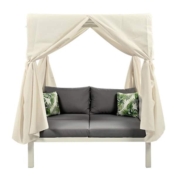 Unbranded Sling Outdoor terrace sofa bed leisure Couch with curtains suitable for various scenes with Cushions and pillows gray