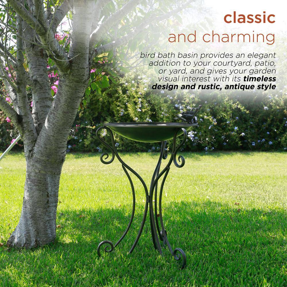 Silver Metal Birdbath with Stand and Bird Figurines