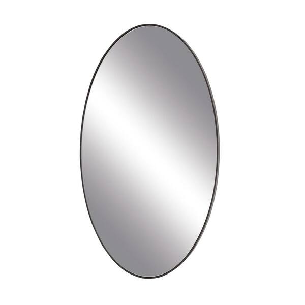 Litton Lane 31 in. x 18 in. Oval Shaped Round Framed Black Wall Mirror
