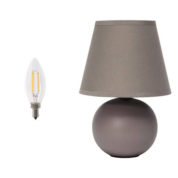 Simple Designs 8.66 in. Compact Ceramic Globe Table Lamp with Stylish Shade, LED Bulb Included, Gray