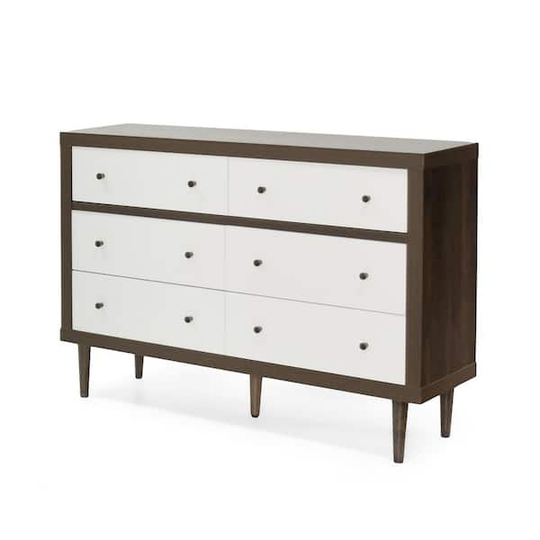 Noble House Fairhall 6 Drawer Walnut and White Double Dresser