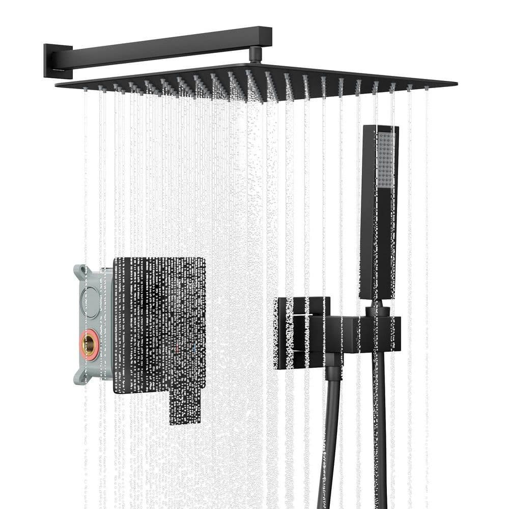 Rainfall Single-Handle 2-Spray Patterns 12 in. Wall Mount Shower Faucet with Hand Shower in Matte Black (Valve Included) price history on PriceWatchPro
