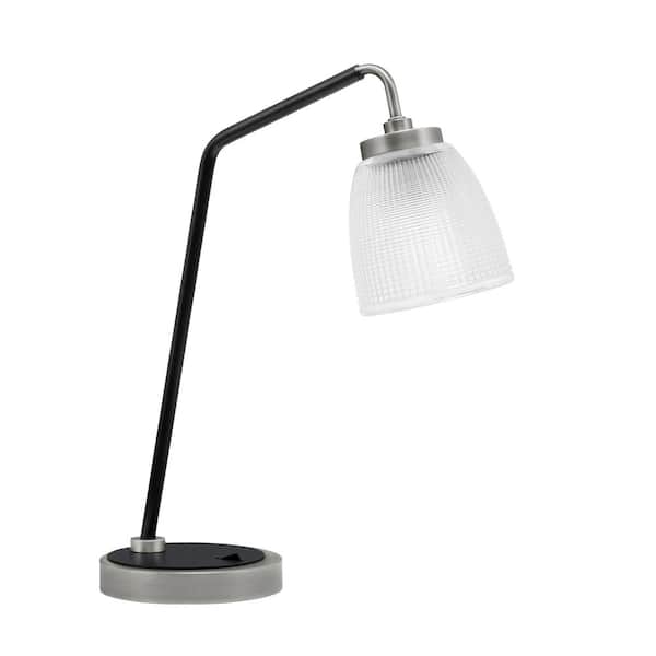 Unbranded Delgado 16.5 in. Graphite and Matte Black Piano Desk Lamp with Clear Ribbed Glass