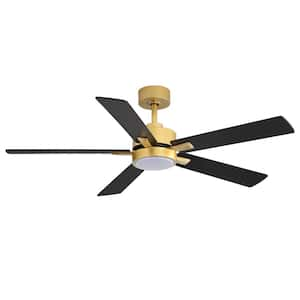 Walter 52 in. Indoor Gold Ceiling Fan with Adjustable White LED Light, 5-Reversible Blades and Remote Control Included