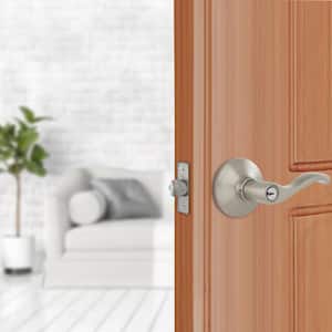 Naples Satin Nickel Modern Keyed Entry Door Lever Handle