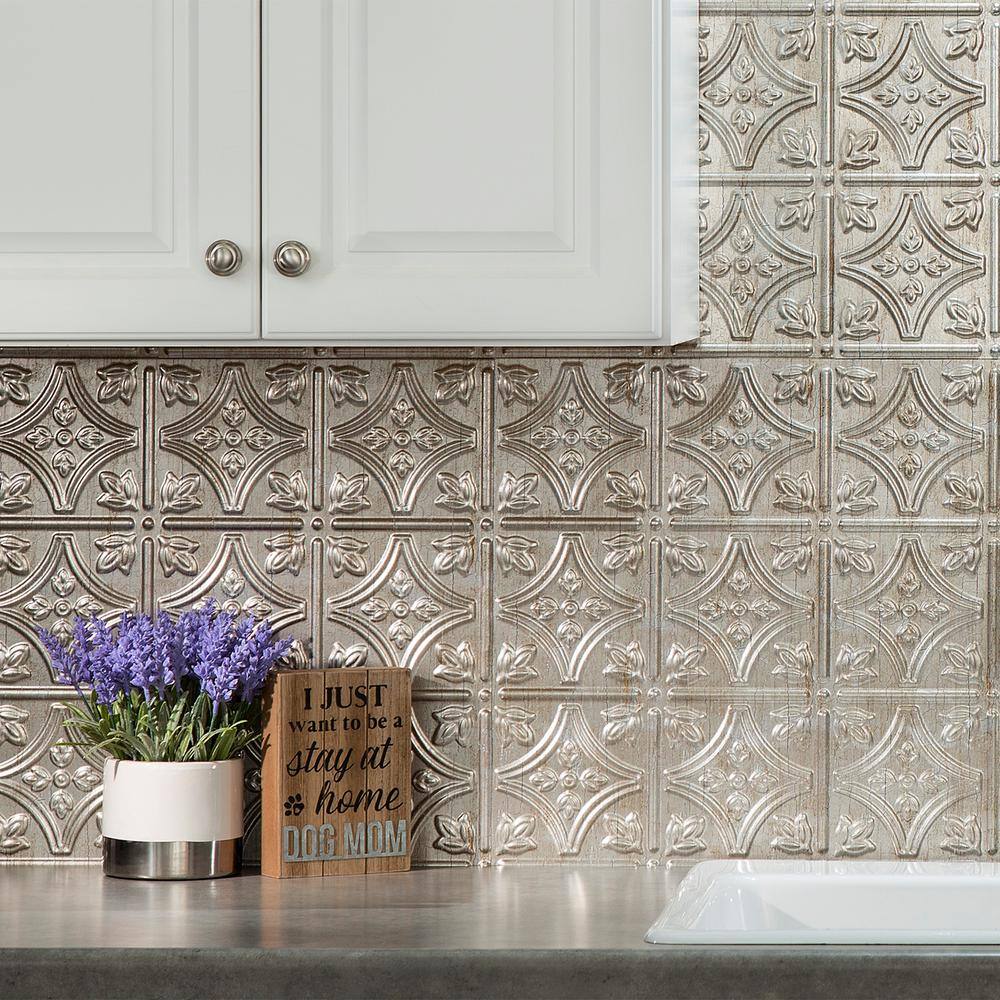 Vintage Silver Vinyl Decorative Backsplash Panels Kit