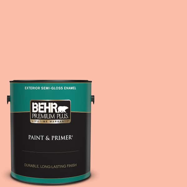 BEHR PREMIUM PLUS 1 gal. #200A-3 Blushing Apricot Semi-Gloss Enamel Exterior Paint & Primer